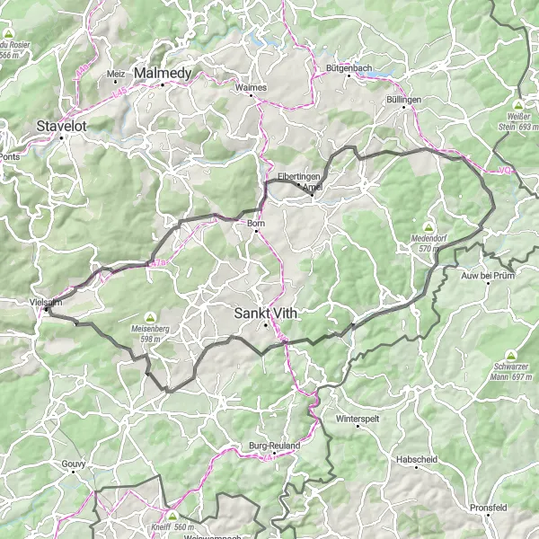 Miniatuurkaart van de fietsinspiratie "Vielsalm - Recht - Iveldingen - Lanzerath ridge - Lanzerath - Andler - Braunlauf" in Prov. Luxembourg (BE), Belgium. Gemaakt door de Tarmacs.app fietsrouteplanner