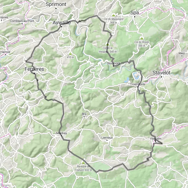 Miniature de la carte de l'inspiration cycliste "Tour des Ardennes de Vielsalm" dans la Prov. Luxembourg (BE), Belgium. Générée par le planificateur d'itinéraire cycliste Tarmacs.app