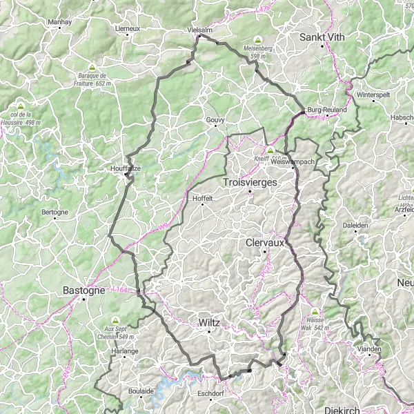 Miniature de la carte de l'inspiration cycliste "Tour des Châteaux Ardennais" dans la Prov. Luxembourg (BE), Belgium. Générée par le planificateur d'itinéraire cycliste Tarmacs.app