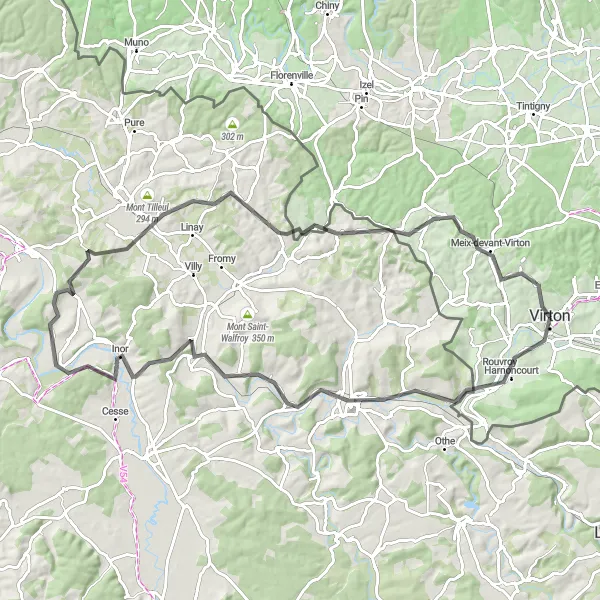 Map miniature of "Countryside Escape" cycling inspiration in Prov. Luxembourg (BE), Belgium. Generated by Tarmacs.app cycling route planner