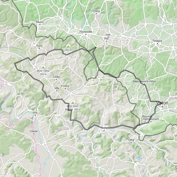 Map miniature of "The Grand Route of Virton" cycling inspiration in Prov. Luxembourg (BE), Belgium. Generated by Tarmacs.app cycling route planner