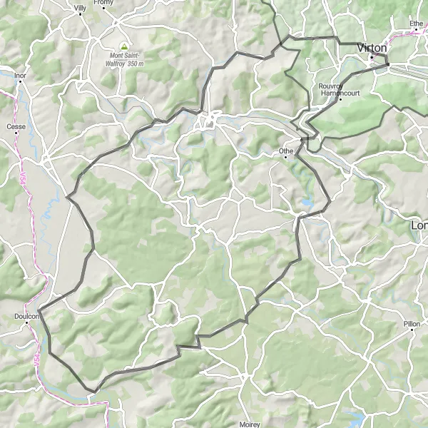 Karten-Miniaturansicht der Radinspiration "Entdeckung von Velosnes und Chauvency-le-Château" in Prov. Luxembourg (BE), Belgium. Erstellt vom Tarmacs.app-Routenplaner für Radtouren