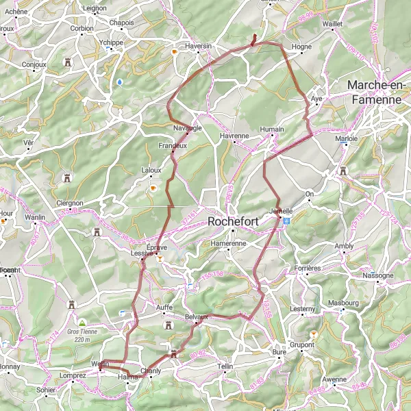 Miniatuurkaart van de fietsinspiratie "Verborgen schatten in de Ardennen" in Prov. Luxembourg (BE), Belgium. Gemaakt door de Tarmacs.app fietsrouteplanner