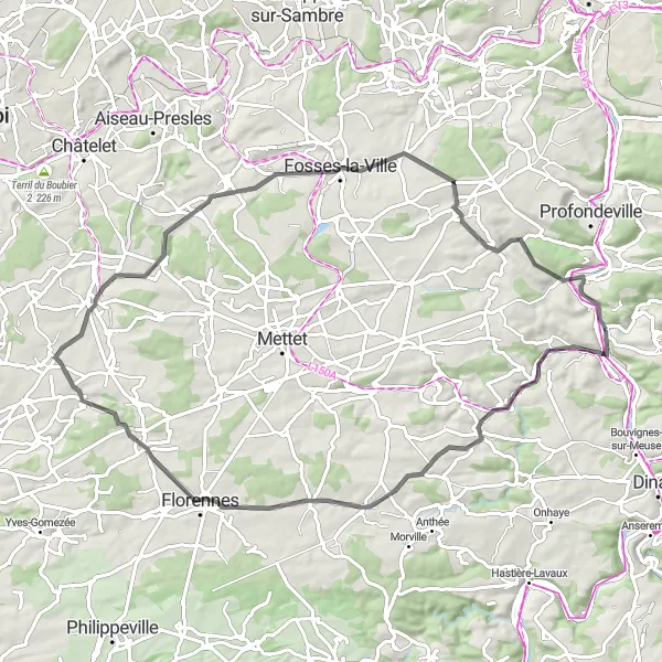 Karten-Miniaturansicht der Radinspiration "Straßentour durch die Schönheit von Flavion" in Prov. Namur, Belgium. Erstellt vom Tarmacs.app-Routenplaner für Radtouren