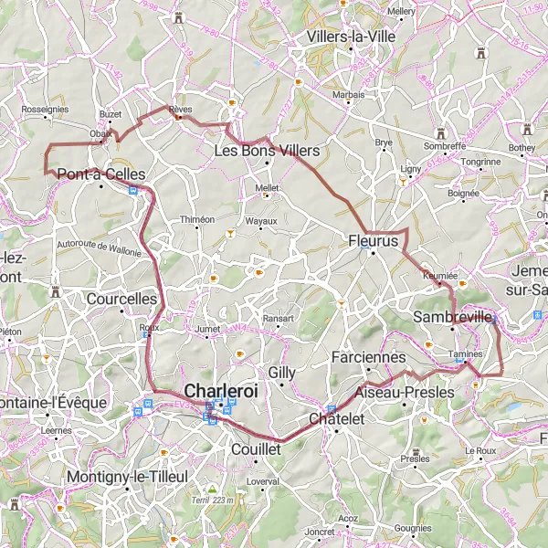 Miniature de la carte de l'inspiration cycliste "Parcours des Terrils et Villages" dans la Prov. Namur, Belgium. Générée par le planificateur d'itinéraire cycliste Tarmacs.app