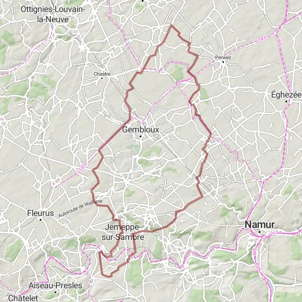 Map miniature of "Hidden Gems of Namur" cycling inspiration in Prov. Namur, Belgium. Generated by Tarmacs.app cycling route planner