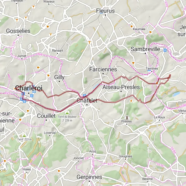 Map miniature of "Scenic Villages Gravel Loop" cycling inspiration in Prov. Namur, Belgium. Generated by Tarmacs.app cycling route planner