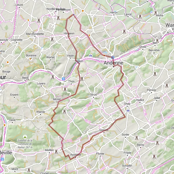 Map miniature of "Gravel Adventure to Goyet Caves" cycling inspiration in Prov. Namur, Belgium. Generated by Tarmacs.app cycling route planner