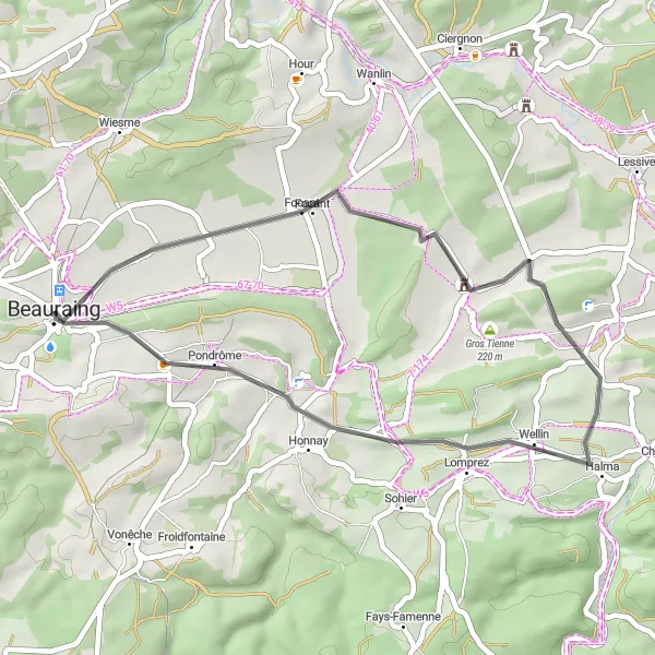 Map miniature of "Gozin Loop" cycling inspiration in Prov. Namur, Belgium. Generated by Tarmacs.app cycling route planner