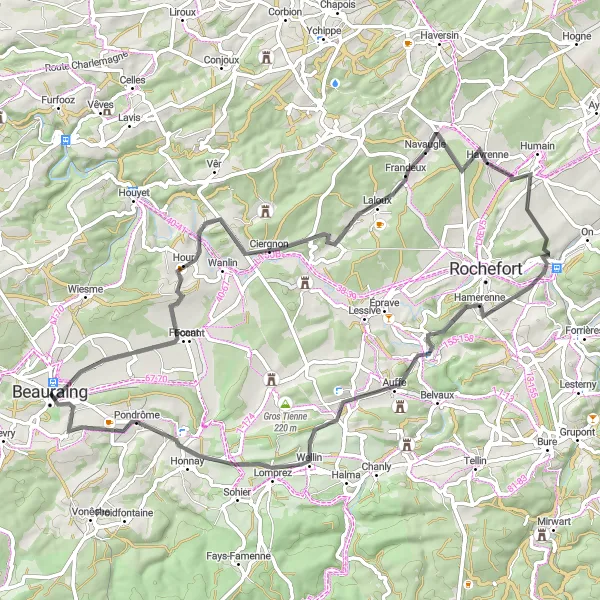 Map miniature of "Scenic Exploration" cycling inspiration in Prov. Namur, Belgium. Generated by Tarmacs.app cycling route planner