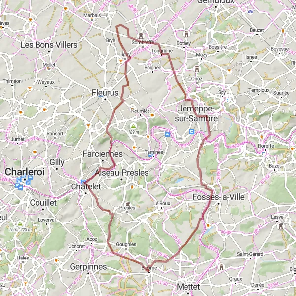 Map miniature of "The Hidden Gems" cycling inspiration in Prov. Namur, Belgium. Generated by Tarmacs.app cycling route planner