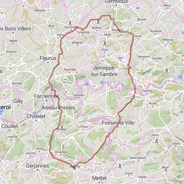Miniatuurkaart van de fietsinspiratie "Avontuurlijke fietstocht van 67 km vanuit Biesme" in Prov. Namur, Belgium. Gemaakt door de Tarmacs.app fietsrouteplanner