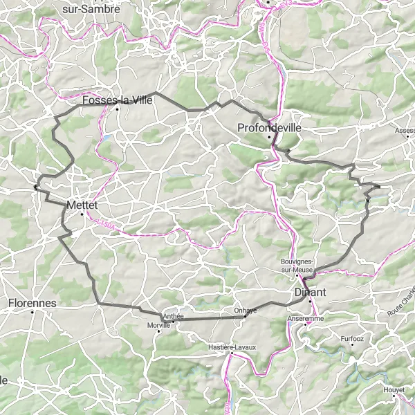 Miniatuurkaart van de fietsinspiratie "Fosses-la-Ville - Scry road route" in Prov. Namur, Belgium. Gemaakt door de Tarmacs.app fietsrouteplanner