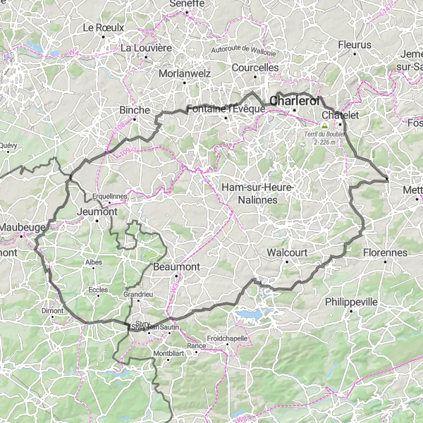 Map miniature of "The Hilly Challenge" cycling inspiration in Prov. Namur, Belgium. Generated by Tarmacs.app cycling route planner