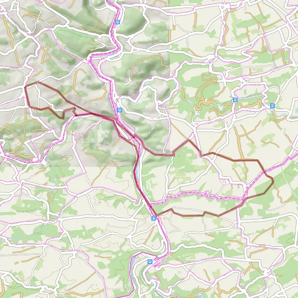 Map miniature of "Awagne and Noirmont Gravel Adventure" cycling inspiration in Prov. Namur, Belgium. Generated by Tarmacs.app cycling route planner
