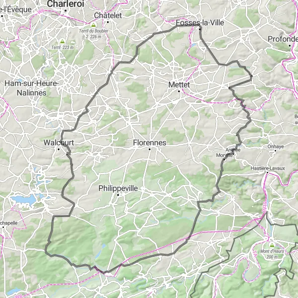Map miniature of "Hills and Heritage" cycling inspiration in Prov. Namur, Belgium. Generated by Tarmacs.app cycling route planner