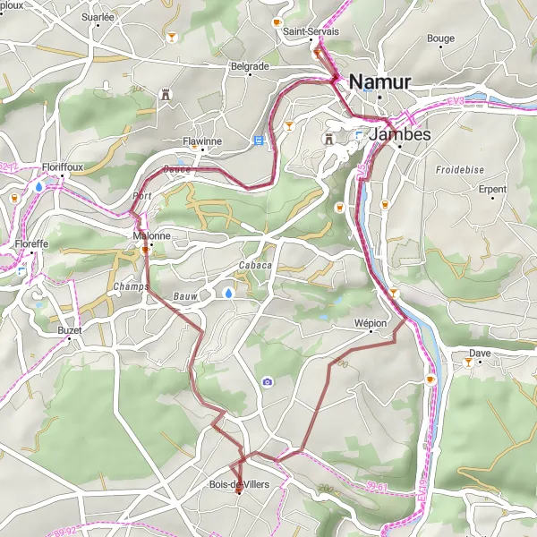 Miniature de la carte de l'inspiration cycliste "La boucle campagnarde" dans la Prov. Namur, Belgium. Générée par le planificateur d'itinéraire cycliste Tarmacs.app