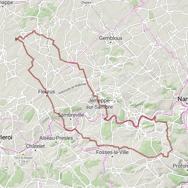 Map miniature of "The Panoramic Gravel Climb" cycling inspiration in Prov. Namur, Belgium. Generated by Tarmacs.app cycling route planner
