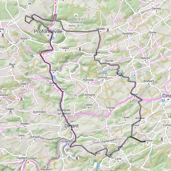 Map miniature of "The Ultimate Road Challenge" cycling inspiration in Prov. Namur, Belgium. Generated by Tarmacs.app cycling route planner