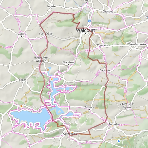 Karten-Miniaturansicht der Radinspiration "Rundweg von Cerfontaine" in Prov. Namur, Belgium. Erstellt vom Tarmacs.app-Routenplaner für Radtouren