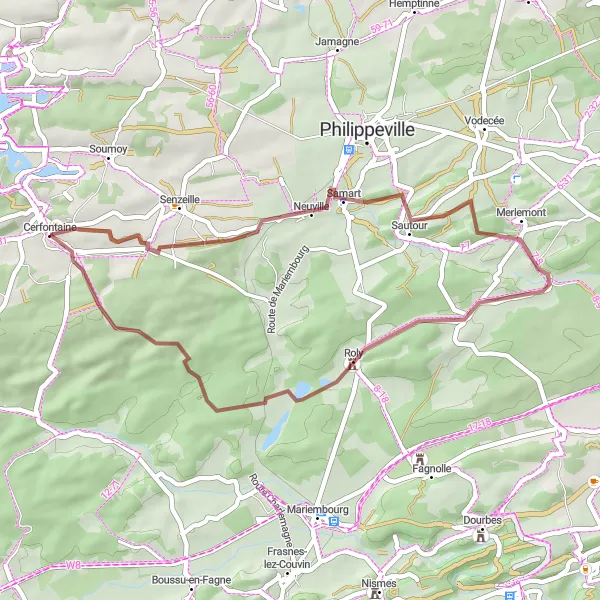 Map miniature of "The Samart Escape" cycling inspiration in Prov. Namur, Belgium. Generated by Tarmacs.app cycling route planner