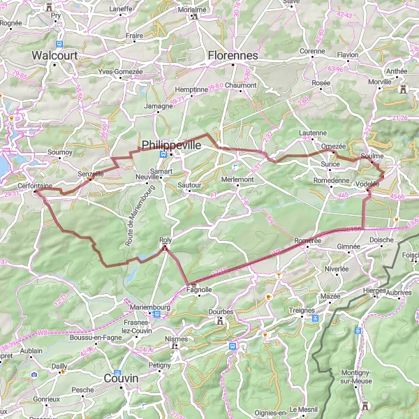 Map miniature of "The Gravel Adventure" cycling inspiration in Prov. Namur, Belgium. Generated by Tarmacs.app cycling route planner