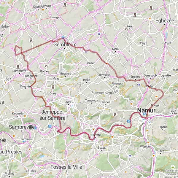 Map miniature of "Gravel Circuit around Champion" cycling inspiration in Prov. Namur, Belgium. Generated by Tarmacs.app cycling route planner