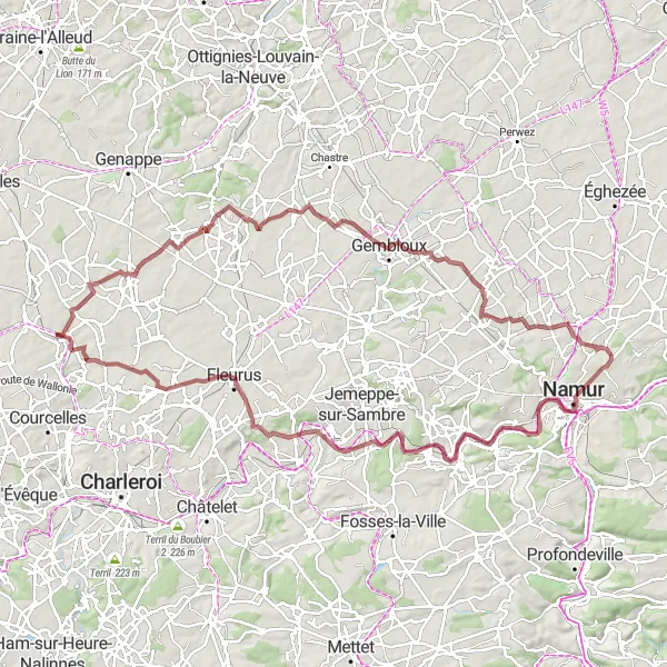 Karten-Miniaturansicht der Radinspiration "Gravel-Tour durch Namur" in Prov. Namur, Belgium. Erstellt vom Tarmacs.app-Routenplaner für Radtouren