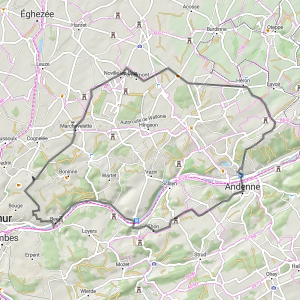 Map miniature of "Gochenée Loop" cycling inspiration in Prov. Namur, Belgium. Generated by Tarmacs.app cycling route planner