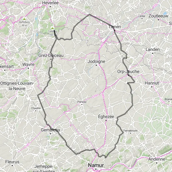 Miniature de la carte de l'inspiration cycliste "Parcours routier au départ de Champion" dans la Prov. Namur, Belgium. Générée par le planificateur d'itinéraire cycliste Tarmacs.app