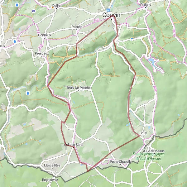 Miniatuurkaart van de fietsinspiratie "Ontdekking van Cul-des-Sarts en Pesche" in Prov. Namur, Belgium. Gemaakt door de Tarmacs.app fietsrouteplanner