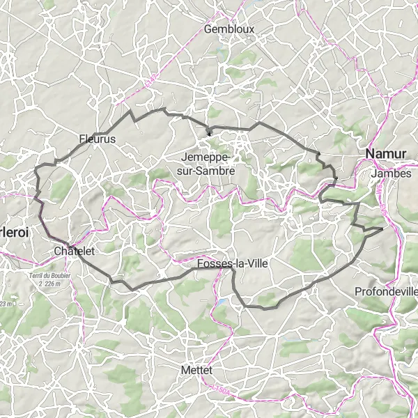 Map miniature of "Lesve Loop Road Ride" cycling inspiration in Prov. Namur, Belgium. Generated by Tarmacs.app cycling route planner