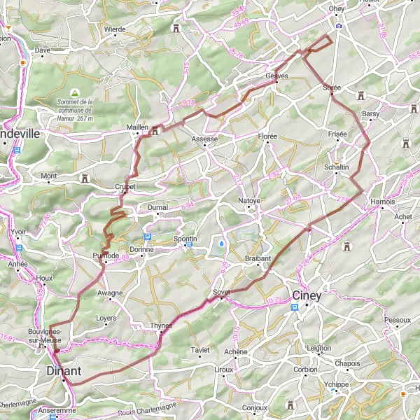 Map miniature of "Gravel Escapade" cycling inspiration in Prov. Namur, Belgium. Generated by Tarmacs.app cycling route planner