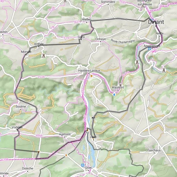 Map miniature of "Anseremme Loop" cycling inspiration in Prov. Namur, Belgium. Generated by Tarmacs.app cycling route planner