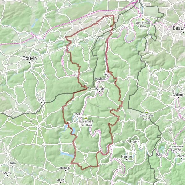 Map miniature of "The Ultimate Ardennes Gravel Challenge" cycling inspiration in Prov. Namur, Belgium. Generated by Tarmacs.app cycling route planner