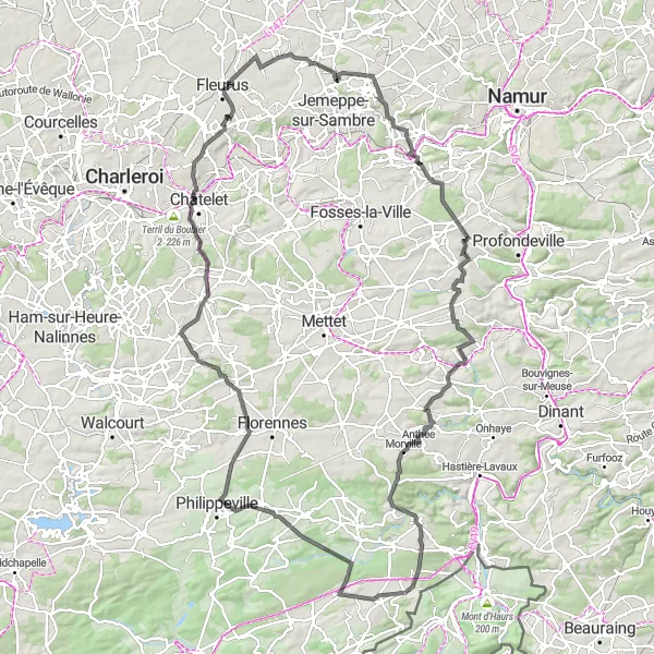 Karten-Miniaturansicht der Radinspiration "Rundfahrt von Doische nach Doische" in Prov. Namur, Belgium. Erstellt vom Tarmacs.app-Routenplaner für Radtouren