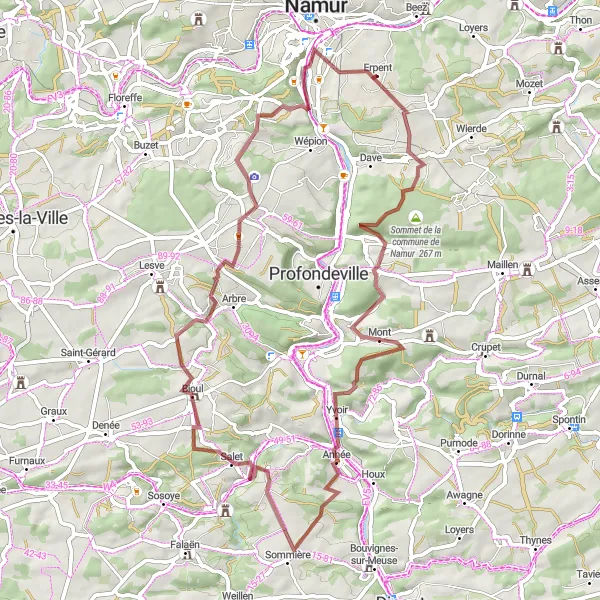 Map miniature of "Namur Commune Loop" cycling inspiration in Prov. Namur, Belgium. Generated by Tarmacs.app cycling route planner