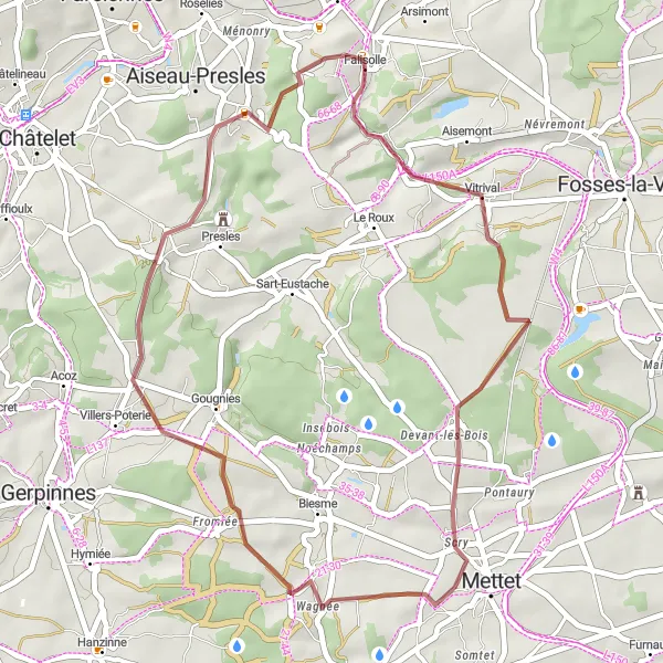 Map miniature of "Countryside Gravel Adventure" cycling inspiration in Prov. Namur, Belgium. Generated by Tarmacs.app cycling route planner