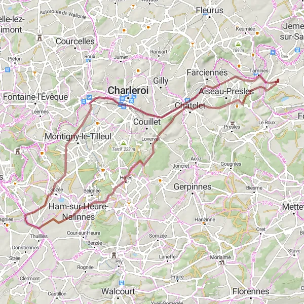Miniature de la carte de l'inspiration cycliste "Exploration du Terril du Boubier 2" dans la Prov. Namur, Belgium. Générée par le planificateur d'itinéraire cycliste Tarmacs.app