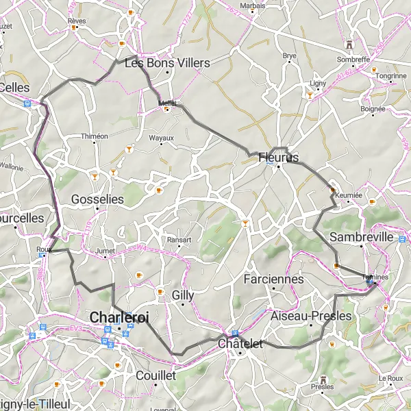 Map miniature of "Challenging Road Loop" cycling inspiration in Prov. Namur, Belgium. Generated by Tarmacs.app cycling route planner