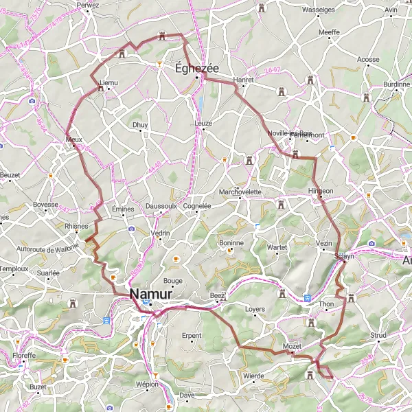 Karten-Miniaturansicht der Radinspiration "Entdeckungstour durch Namur" in Prov. Namur, Belgium. Erstellt vom Tarmacs.app-Routenplaner für Radtouren