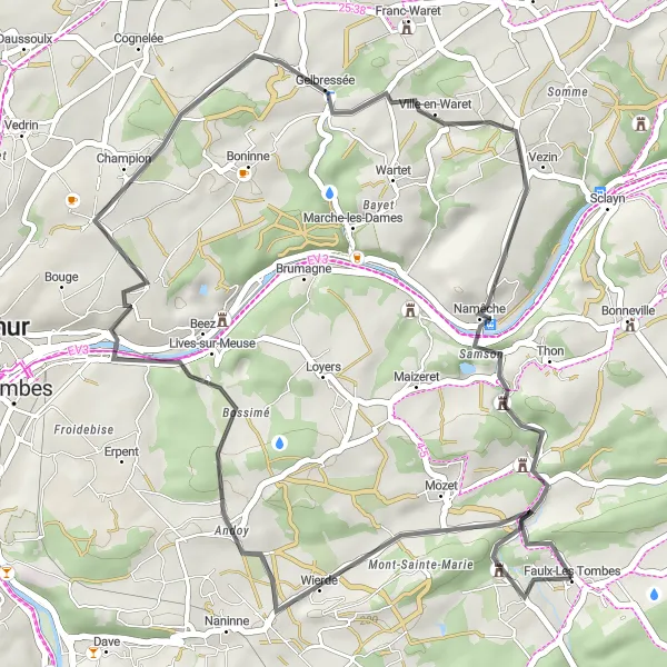 Map miniature of "Scenic Road Ride" cycling inspiration in Prov. Namur, Belgium. Generated by Tarmacs.app cycling route planner