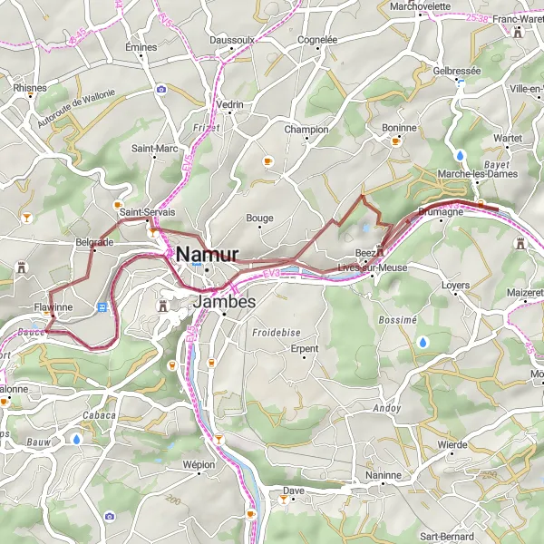 Karten-Miniaturansicht der Radinspiration "Kurze Tour durch die Umgebung von Flawinne" in Prov. Namur, Belgium. Erstellt vom Tarmacs.app-Routenplaner für Radtouren