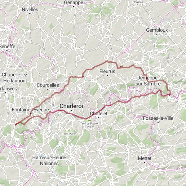 Karten-Miniaturansicht der Radinspiration "Hügelige Schottertour durch Namur" in Prov. Namur, Belgium. Erstellt vom Tarmacs.app-Routenplaner für Radtouren