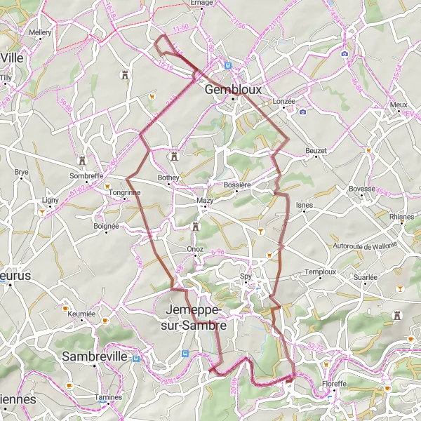 Map miniature of "Gravel Gem of Namur" cycling inspiration in Prov. Namur, Belgium. Generated by Tarmacs.app cycling route planner