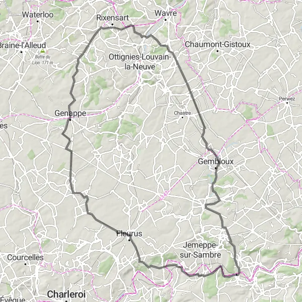 Karten-Miniaturansicht der Radinspiration "Straßentour durch Namur und Umgebung" in Prov. Namur, Belgium. Erstellt vom Tarmacs.app-Routenplaner für Radtouren