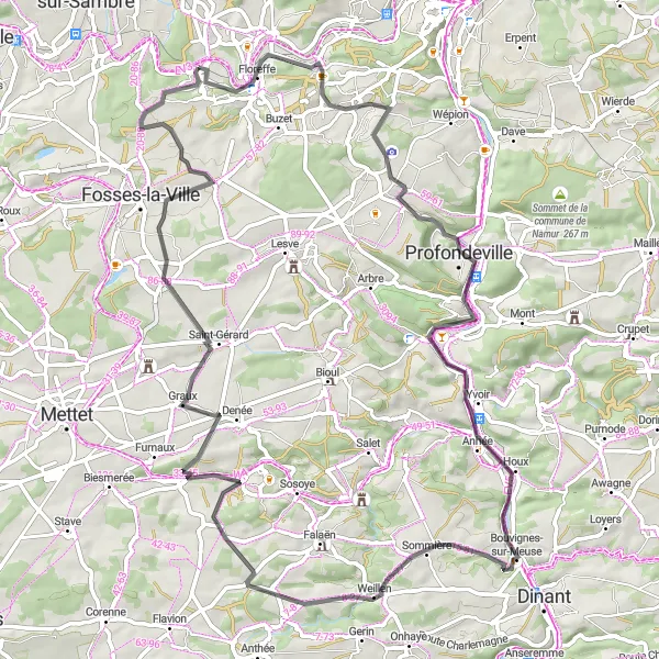 Miniatuurkaart van de fietsinspiratie "Route van Franière naar Sart-Saint-Laurent" in Prov. Namur, Belgium. Gemaakt door de Tarmacs.app fietsrouteplanner