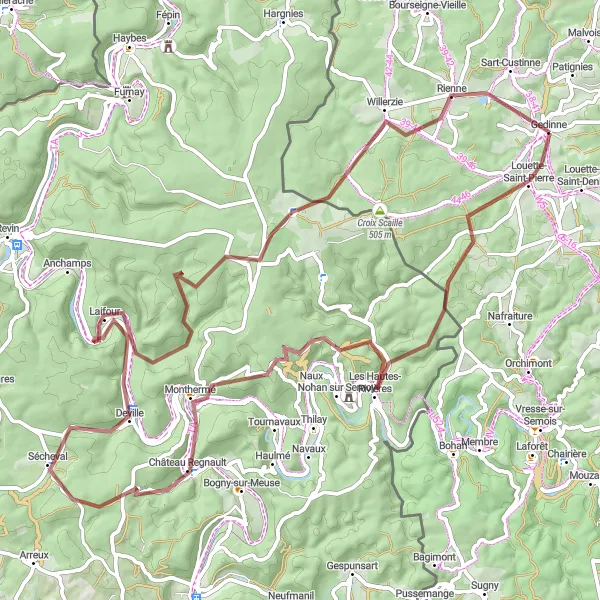 Map miniature of "Gravel Route from Gedinne" cycling inspiration in Prov. Namur, Belgium. Generated by Tarmacs.app cycling route planner