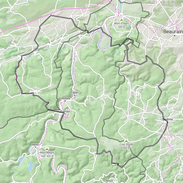 Map miniature of "The Ardennes Challenge" cycling inspiration in Prov. Namur, Belgium. Generated by Tarmacs.app cycling route planner