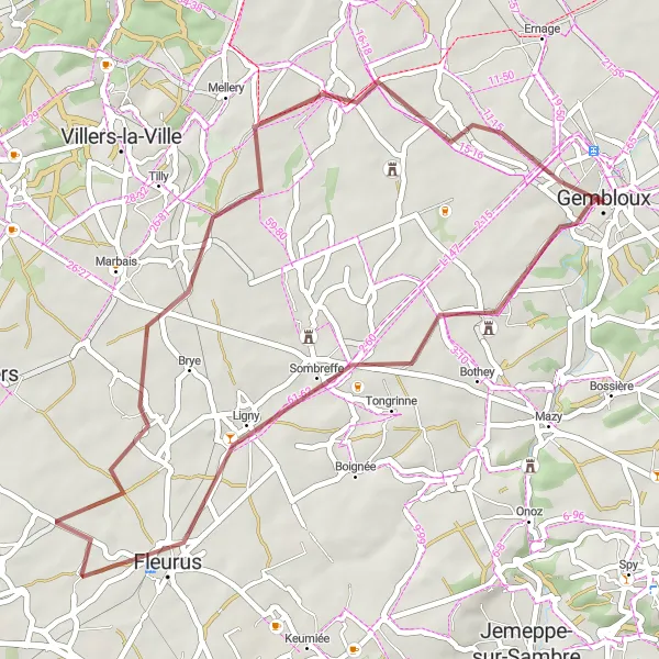 Map miniature of "Gembloux to Gentinnes" cycling inspiration in Prov. Namur, Belgium. Generated by Tarmacs.app cycling route planner